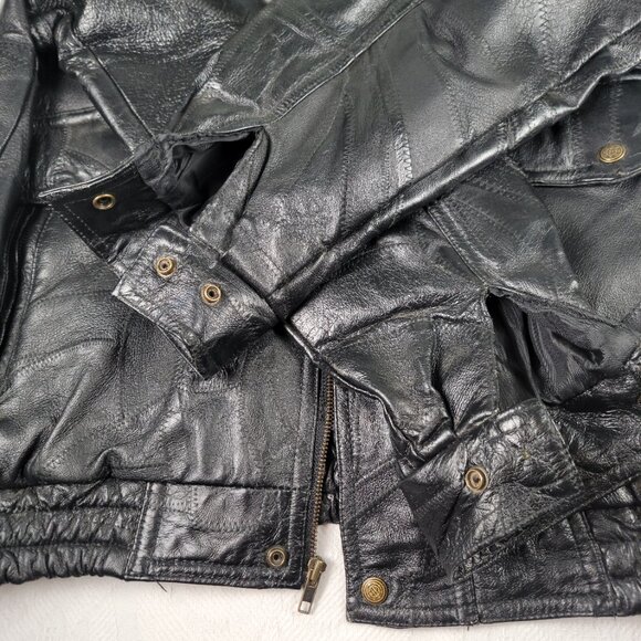 Leather & Soul jacket leather patchwork pockets snaps elastic waist size Med blk - Picture 6 of 14